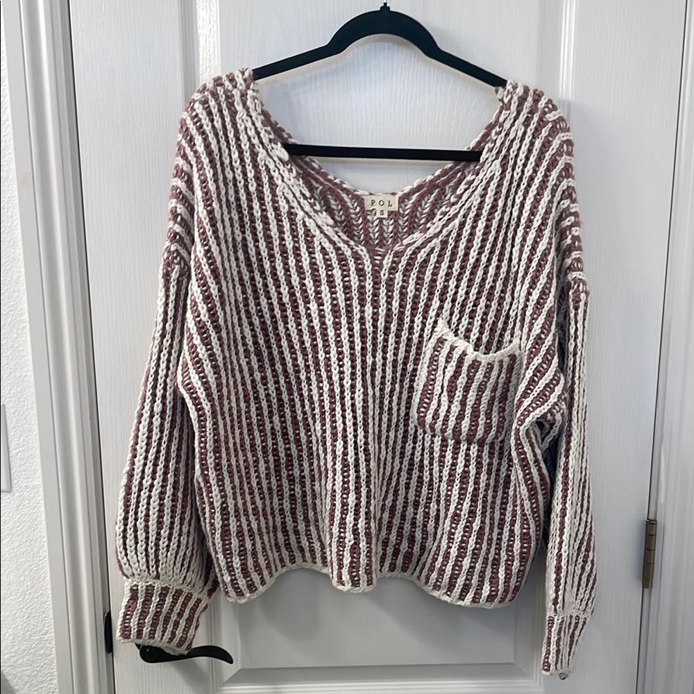 POL Women's Striped Sweater - Cream and Brown